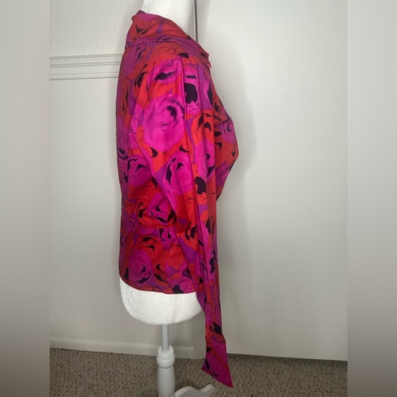 Finley Pink Long Sleeve Wrap Blouse with Tie Front size S - Picture 5 of 9